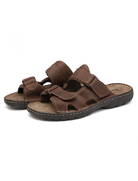 Men's Shoes Outdoor / Work & Duty / Casual Leather Sandals Black / Brown / Khaki  