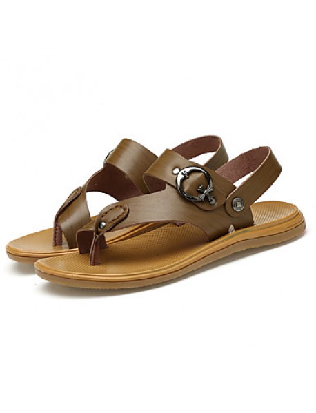 Men's Genuine Leather Slippers Casual Leather Sandals Beach Shoes Blue / Brown / Khaki  
